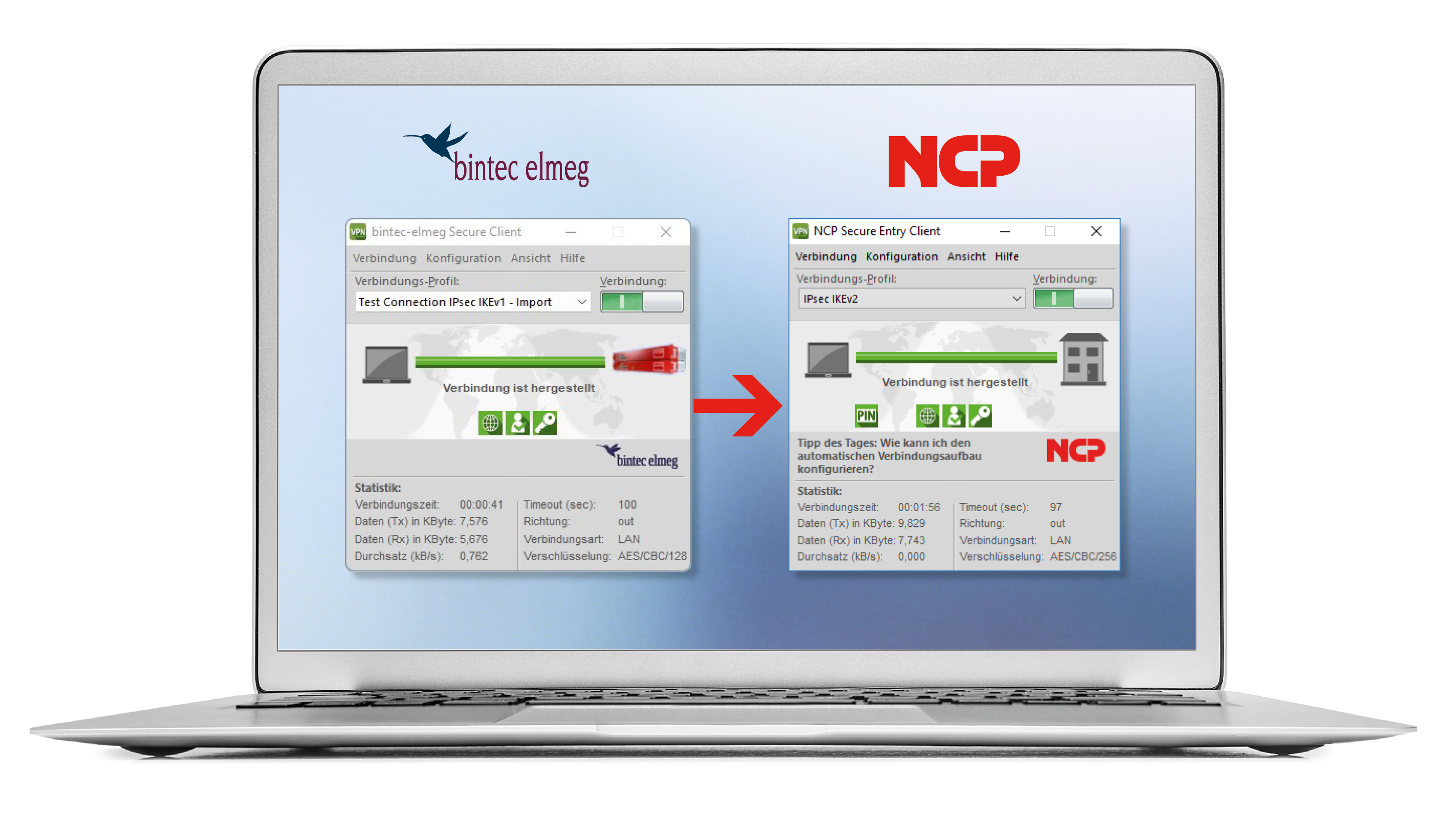 Cross-Update von bintec Secure IPsec Client auf NCP Secure Entry Windows Client
